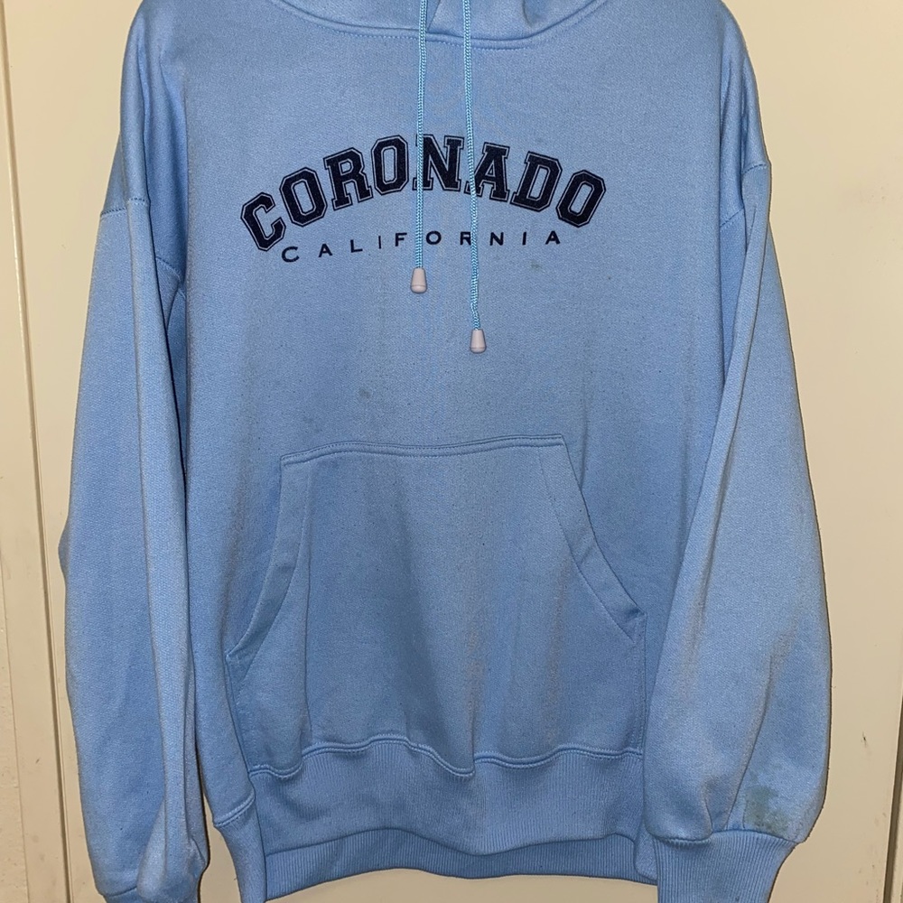 Large California Coronado light blue sweater w/hoodie